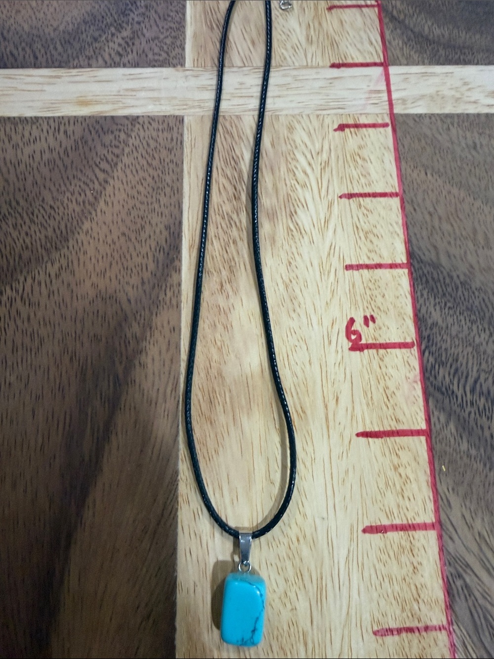 Turquoise Pendant Necklace on Black Cord - Bright Blue